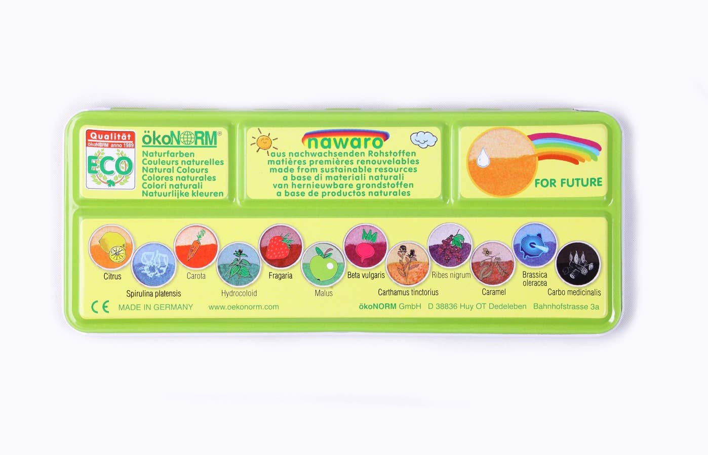 Nawaro verfdoos, tinnen doosje met kleurtabletten Ø30 mm