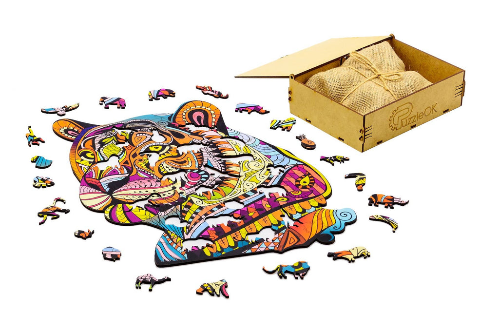 Mysterious Tiger Wooden Jigsaw Puzzle with Wooden Gift Box