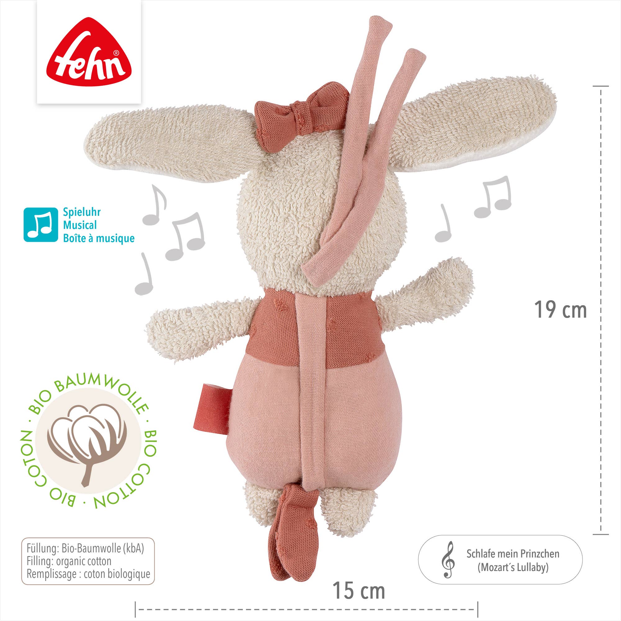 Fehnnatur mini-muziekdoos voor konijnen - knuffel en slaapmiddel