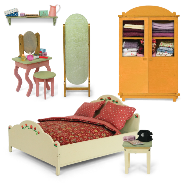 DIY-poppenhuismeubelset voor kinderen - slaapkamer (schaal 1:12)