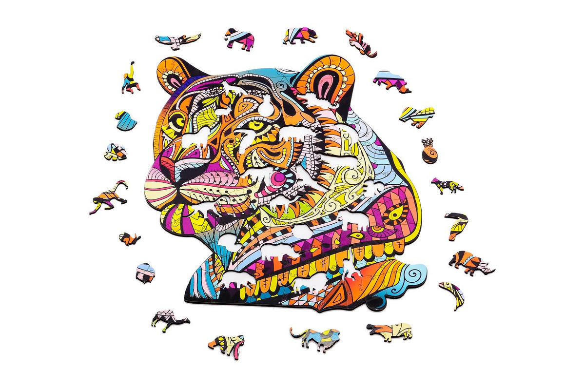Mysterious Tiger Wooden Jigsaw Puzzle with Wooden Gift Box