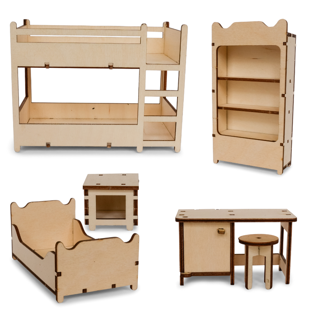 DIY poppenhuismeubelset voor kinderen - Kinderslaapkamer (schaal 1:12)