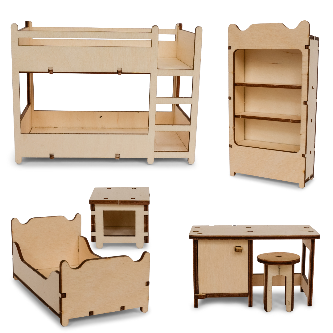 DIY poppenhuismeubelset voor kinderen - Kinderslaapkamer (schaal 1:12)