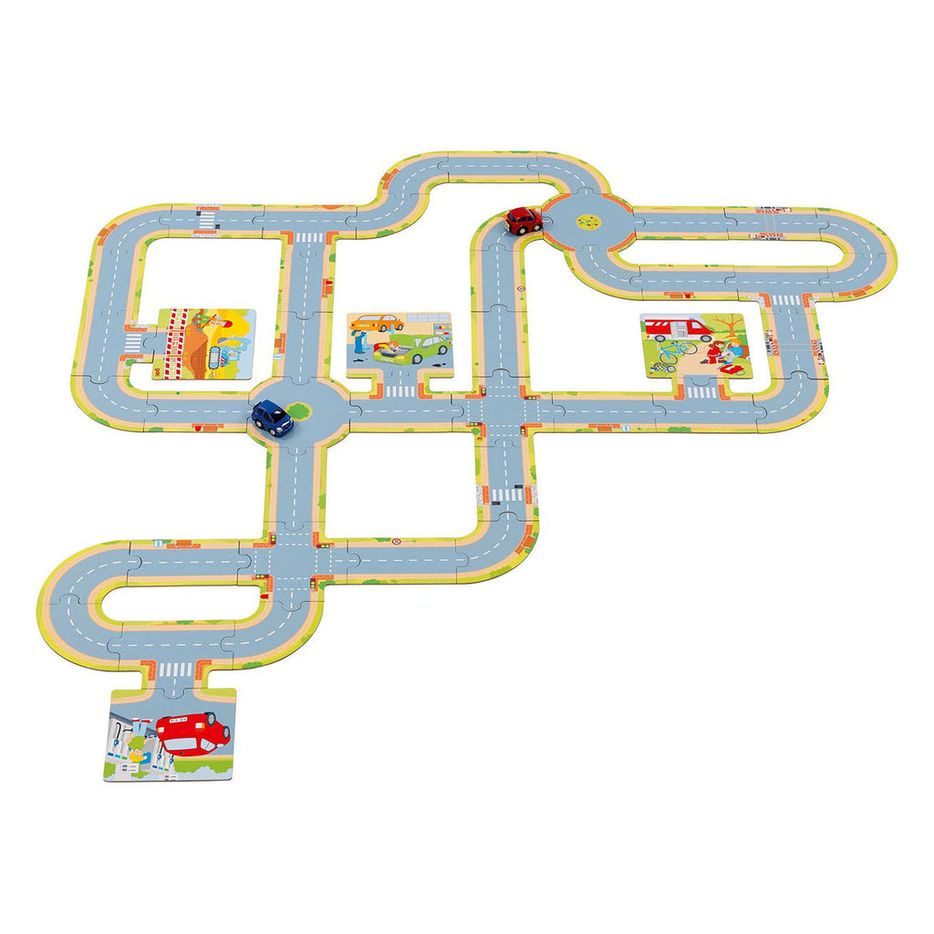 Vloerpuzzel Wegen met 2 Voertuigen, 47st.