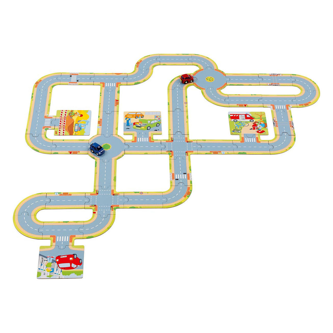 Vloerpuzzel Wegen met 2 Voertuigen, 47st.