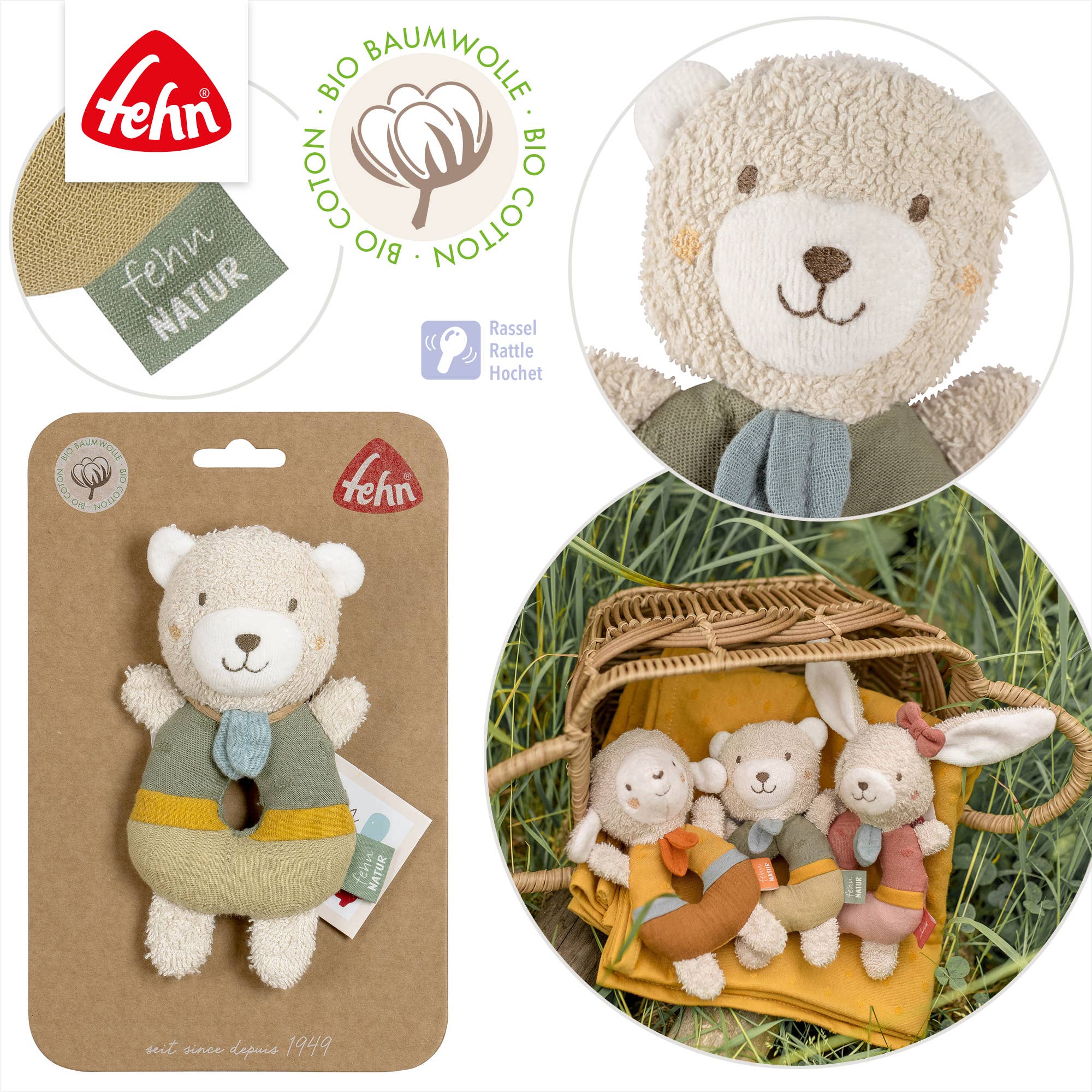 Ring Griffling Bear Fehnnatur - speelgoed voor motoriek met rammelaar