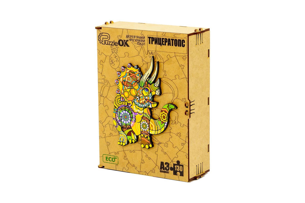 Triceratops Wooden Jigsaw Puzzle with Wooden Gift Box