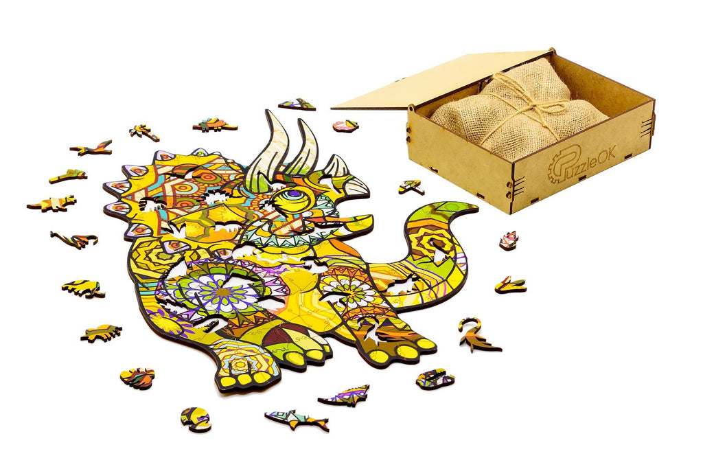 Triceratops Wooden Jigsaw Puzzle with Wooden Gift Box