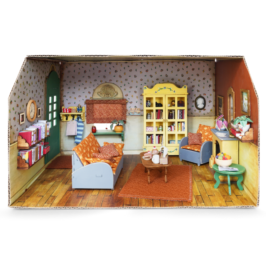 DIY kartonnen poppenhuis - woonkamer