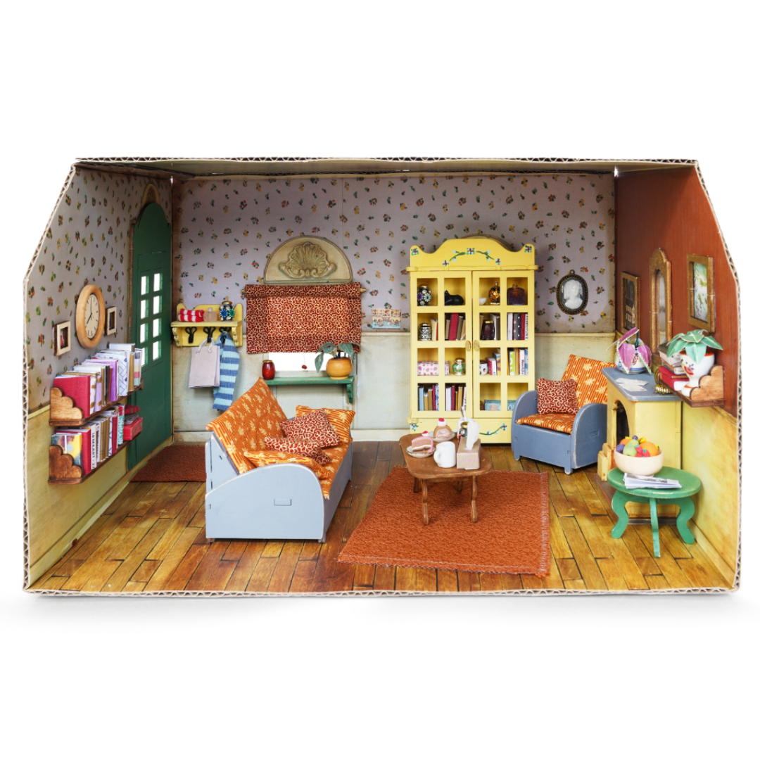 DIY kartonnen poppenhuis - woonkamer