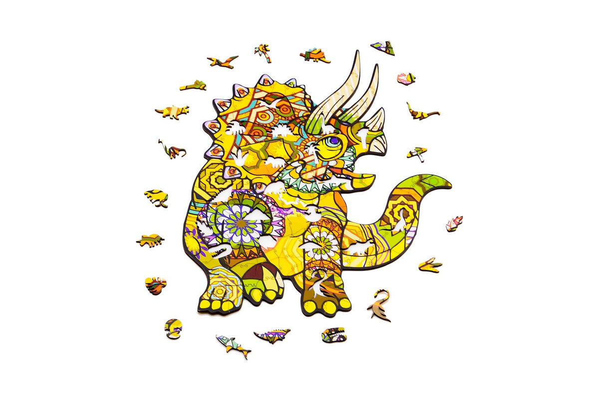 Triceratops Wooden Jigsaw Puzzle with Wooden Gift Box