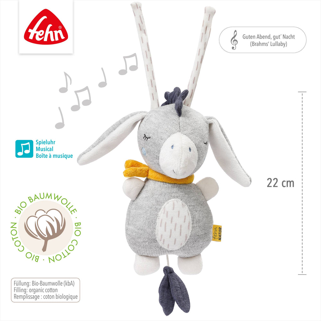 Mini-muziekdoos ezel FehnNatur - knuffel en slaapmiddel
