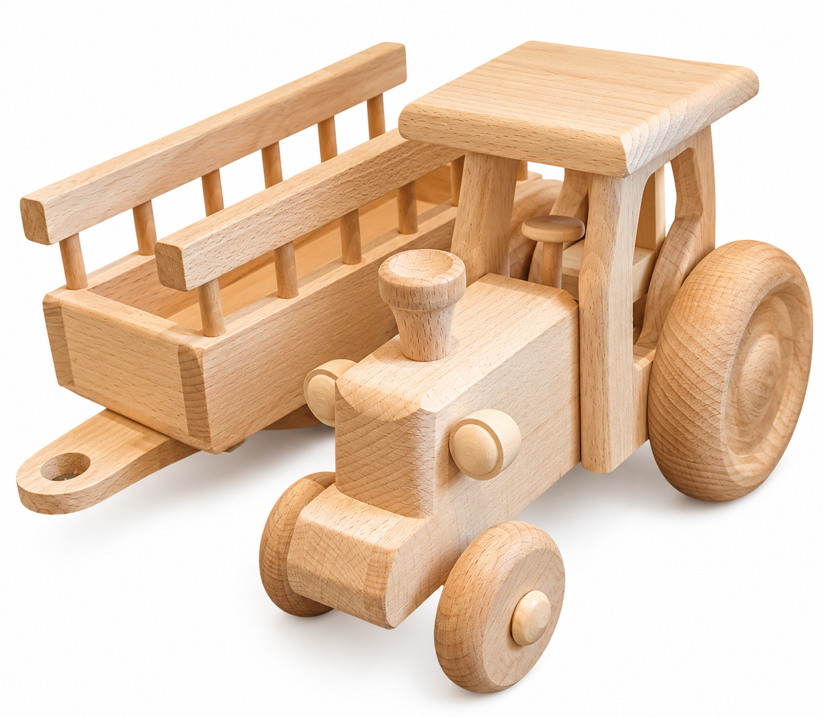 HOUTEN blanke speelgoed tractor met aanhanger XL 41 cm