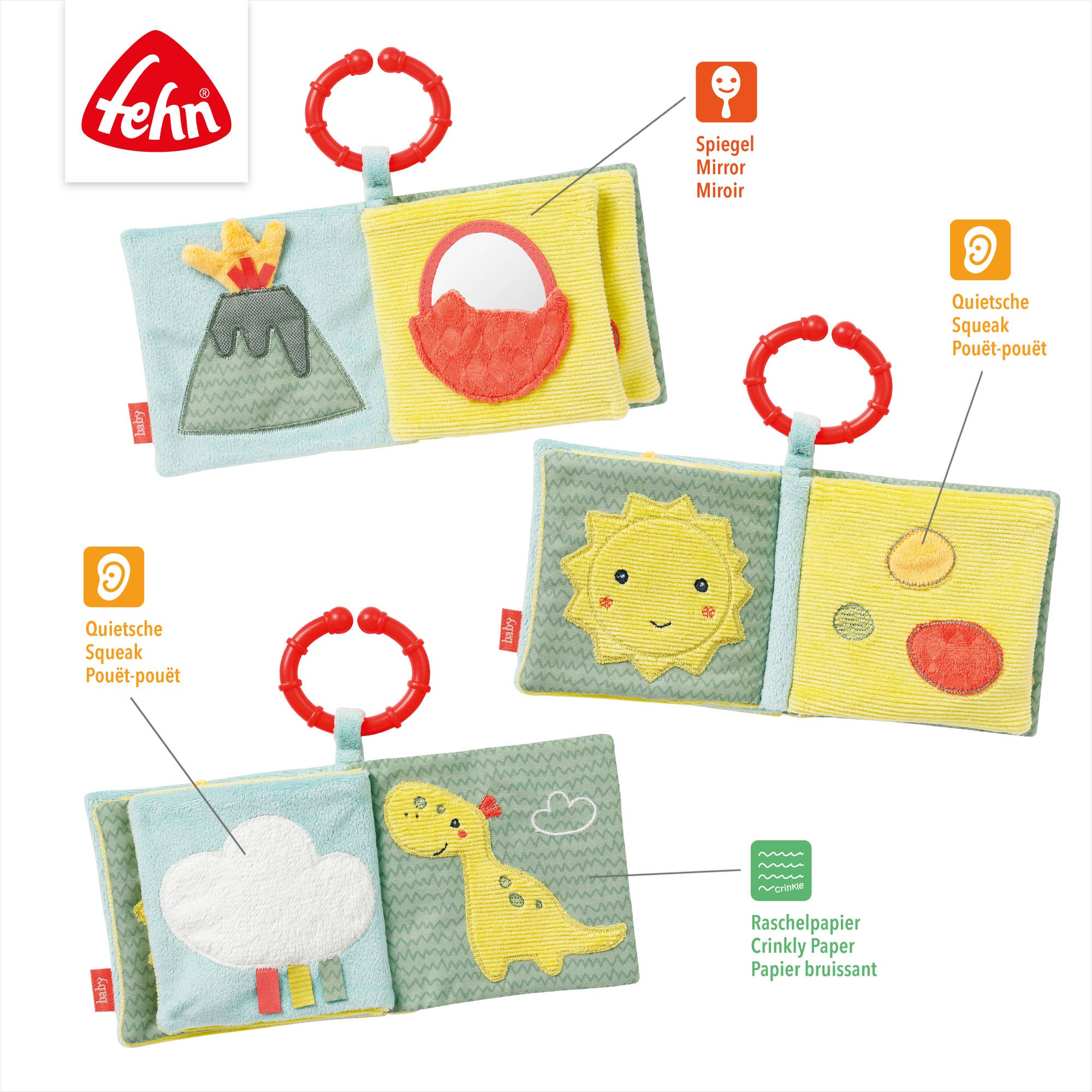 Happy Dino stoffenboek - touchbook met dierenmotieven