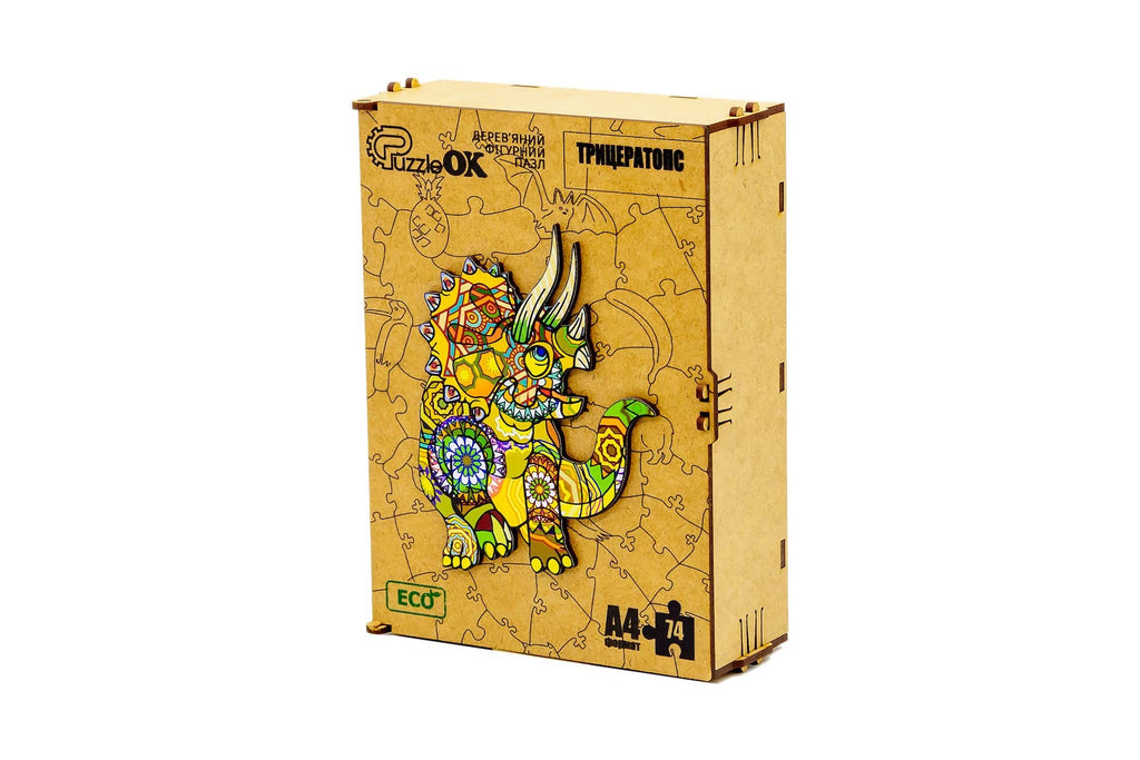 Triceratops Wooden Jigsaw Puzzle with Wooden Gift Box
