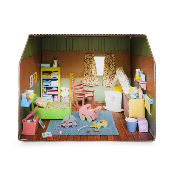 Knutselpakket kartonnen kamer voor poppenhuis - Babykamer